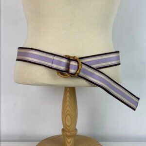 Rare J.Crew S / M Vintage Belt Bamboo Buckle Striped Lavender Brown Ivory